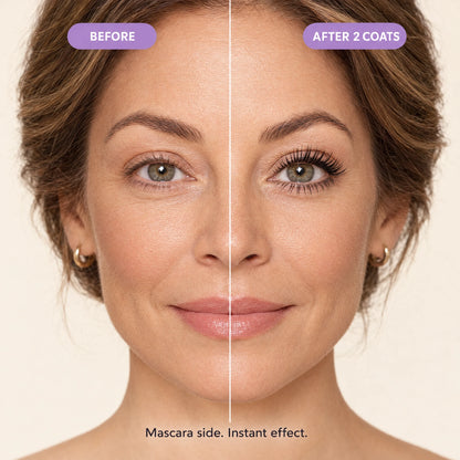 Before and after two coats of the mascara side, instant effect